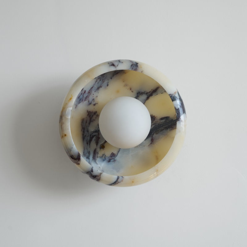 Piedra Marble Wall Lamp - Circular Stone Disc & Glass Shade Sconce