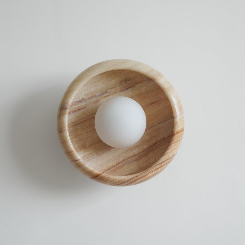 Piedra Marble Wall Lamp - Circular Stone Disc & Glass Shade Sconce