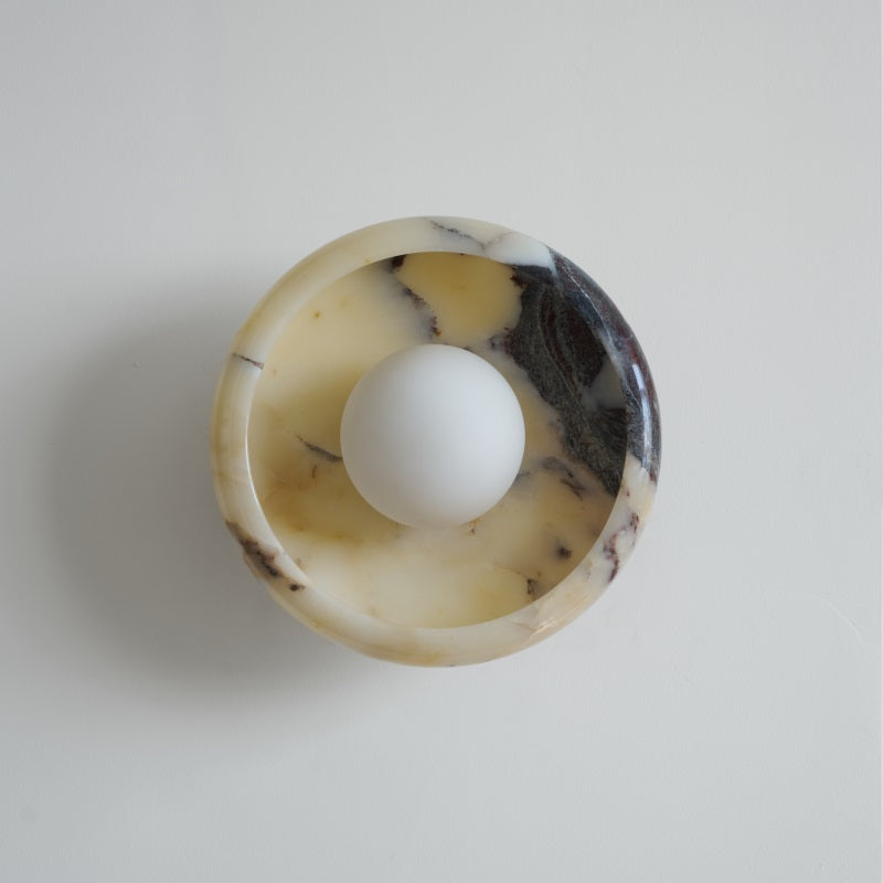 Piedra Marble Wall Lamp - Circular Stone Disc & Glass Shade Sconce