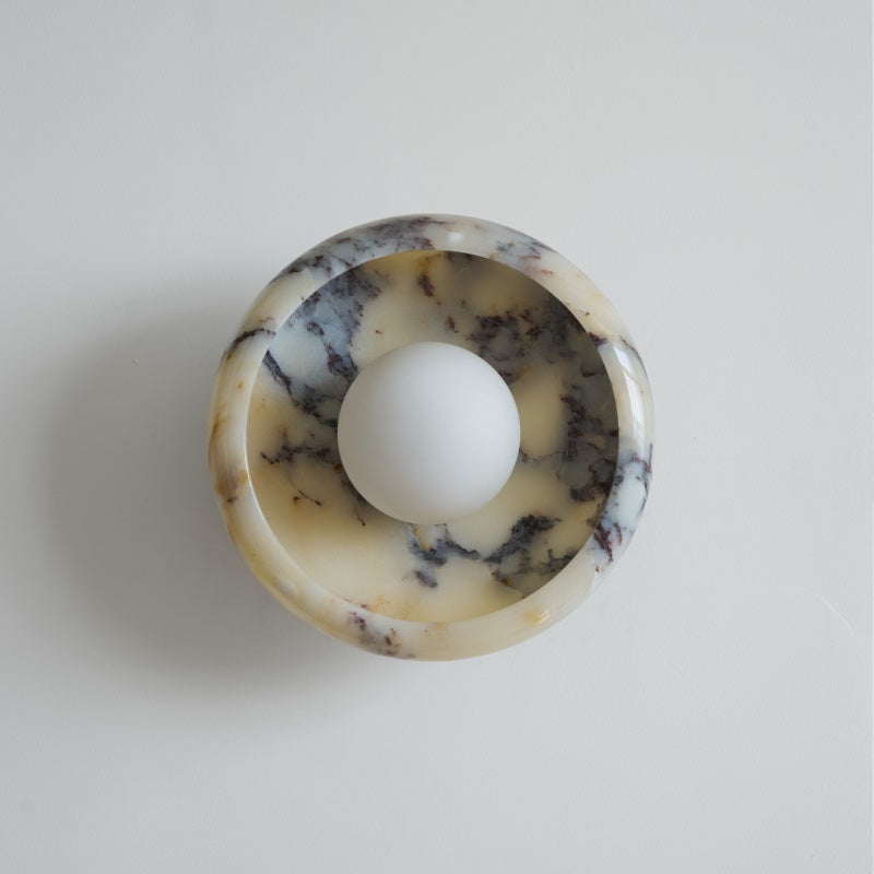 Piedra Marble Wall Lamp - Circular Stone Disc & Glass Shade Sconce