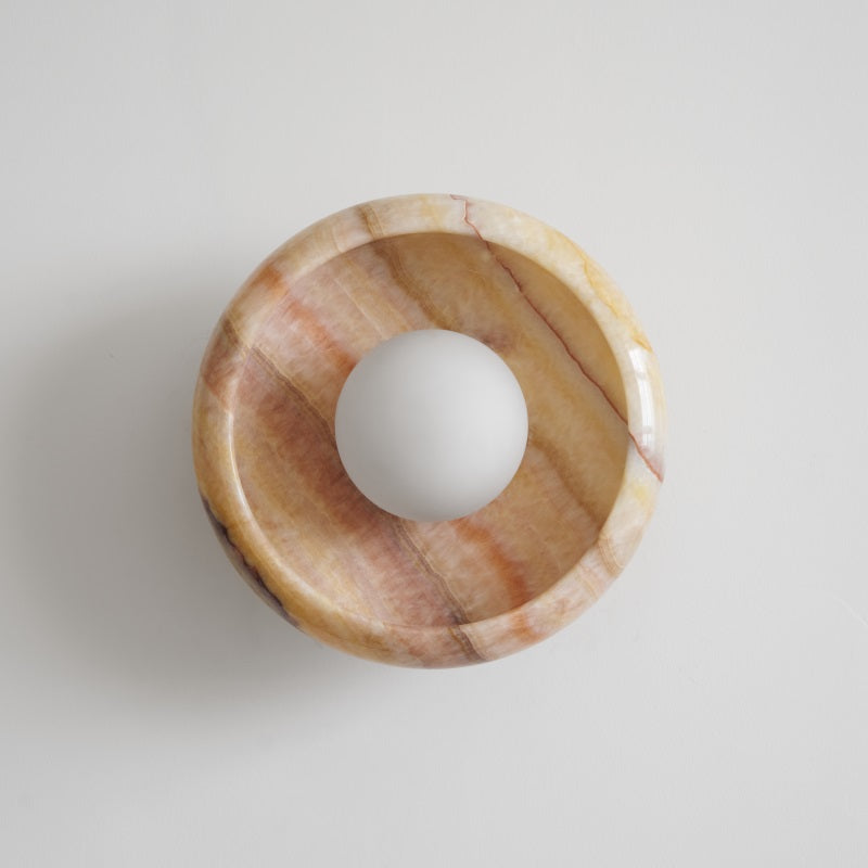 Piedra Marble Wall Lamp - Circular Stone Disc & Glass Shade Sconce