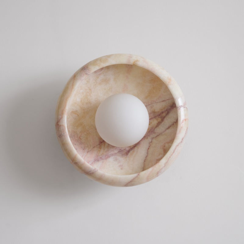 Piedra Marble Wall Lamp - Circular Stone Disc & Glass Shade Sconce