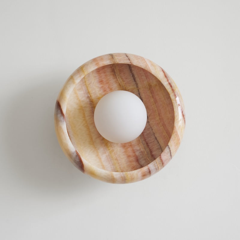 Piedra Marble Wall Lamp - Circular Stone Disc & Glass Shade Sconce