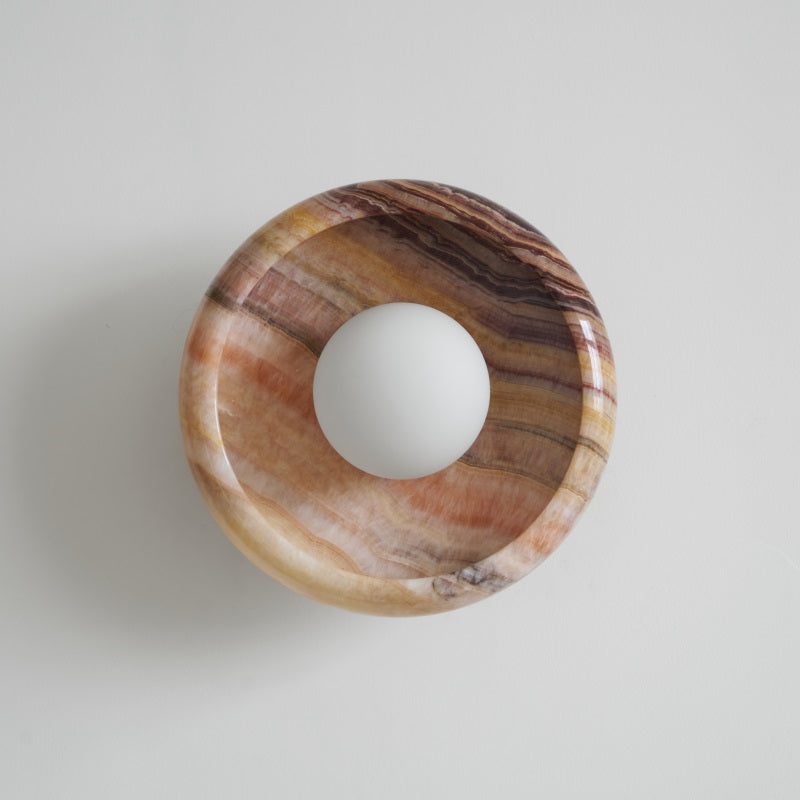 Piedra Marble Wall Lamp - Circular Stone Disc & Glass Shade Sconce