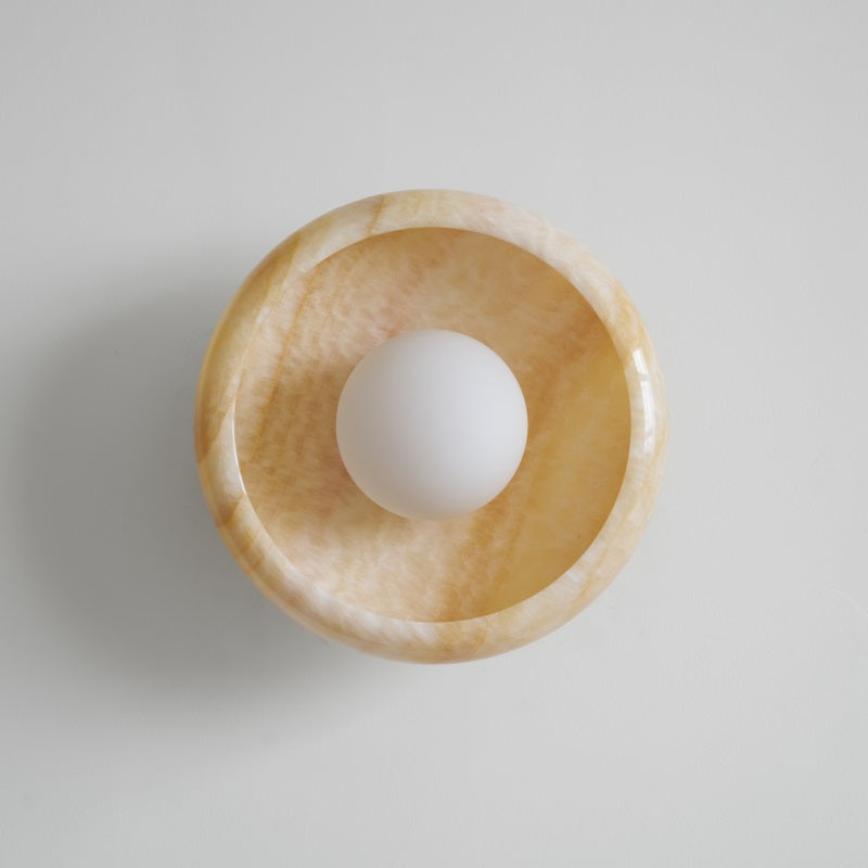Piedra Marble Wall Lamp - Circular Stone Disc & Glass Shade Sconce