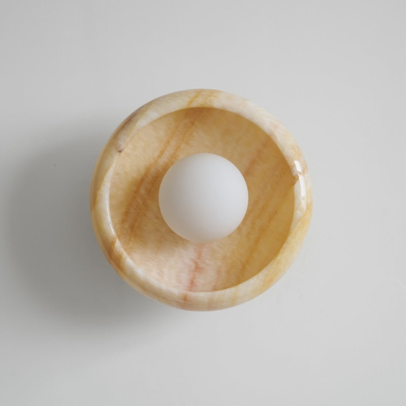 Piedra Marble Wall Lamp - Circular Stone Disc & Glass Shade Sconce