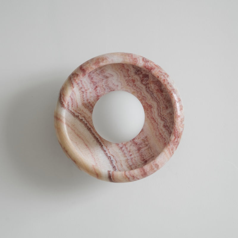 Piedra Marble Wall Lamp - Circular Stone Disc & Glass Shade Sconce