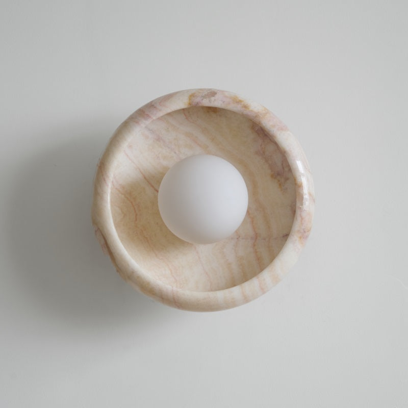 Piedra Marble Wall Lamp - Circular Stone Disc & Glass Shade Sconce