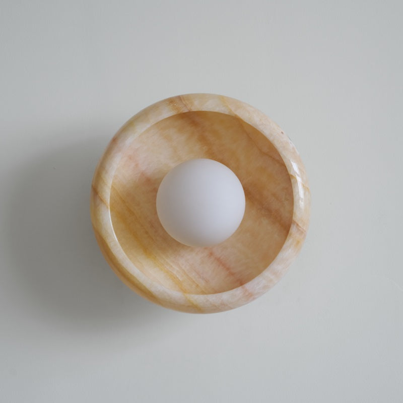 Piedra Marble Wall Lamp - Circular Stone Disc & Glass Shade Sconce