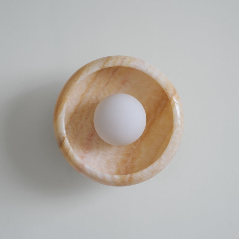 Piedra Marble Wall Lamp - Circular Stone Disc & Glass Shade Sconce
