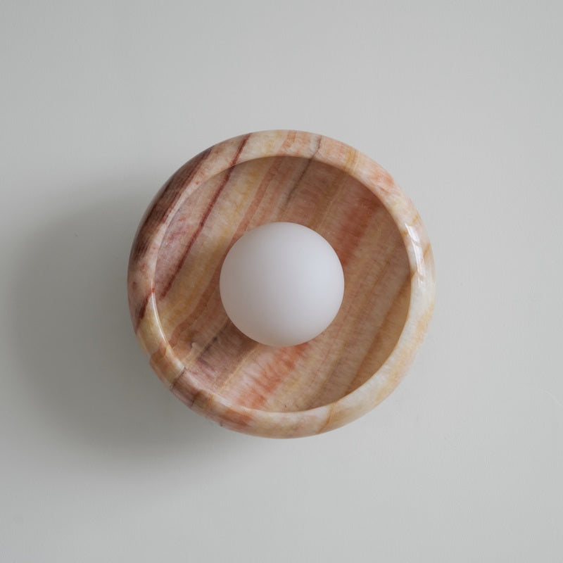 Piedra Marble Wall Lamp - Circular Stone Disc & Glass Shade Sconce