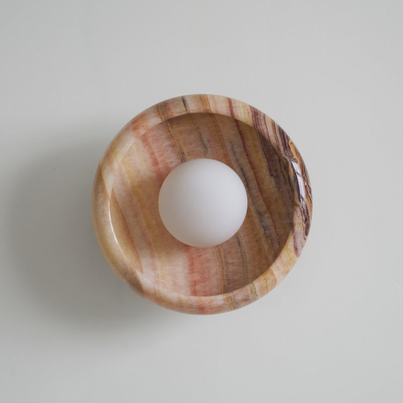 Piedra Marble Wall Lamp - Circular Stone Disc & Glass Shade Sconce