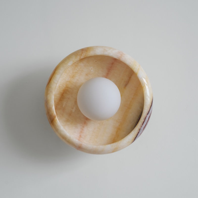 Piedra Marble Wall Lamp - Circular Stone Disc & Glass Shade Sconce
