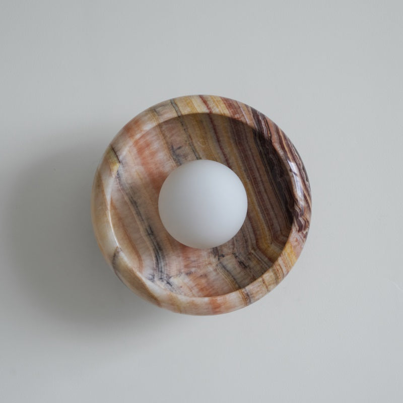 Piedra Marble Wall Lamp - Circular Stone Disc & Glass Shade Sconce