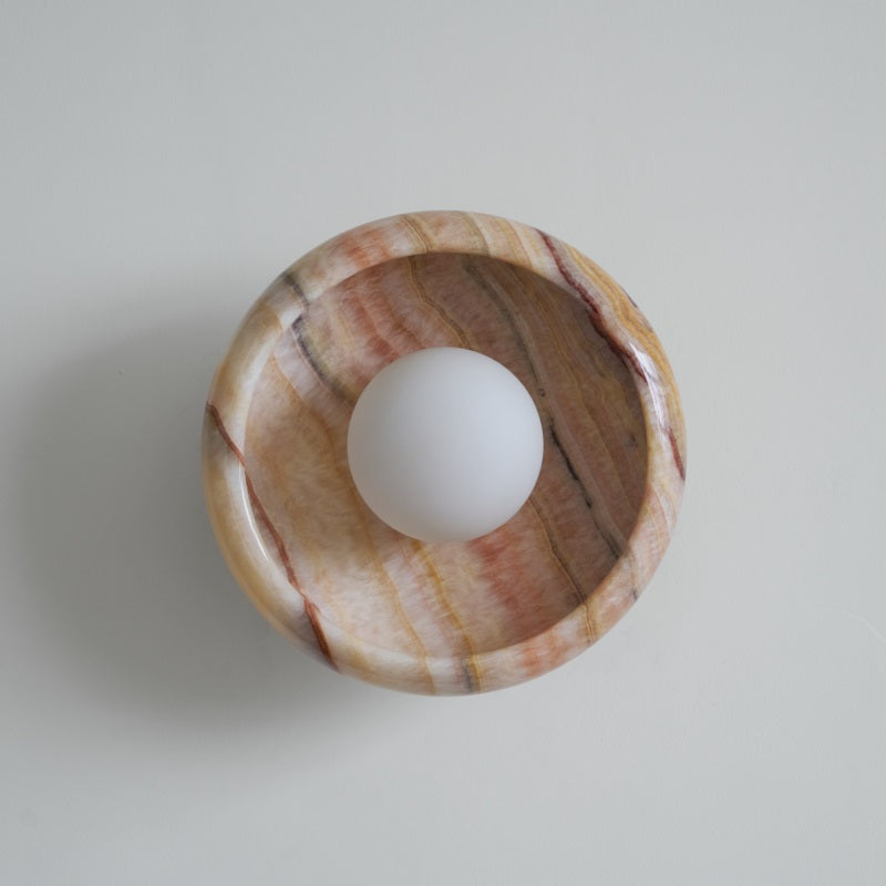 Piedra Marble Wall Lamp - Circular Stone Disc & Glass Shade Sconce