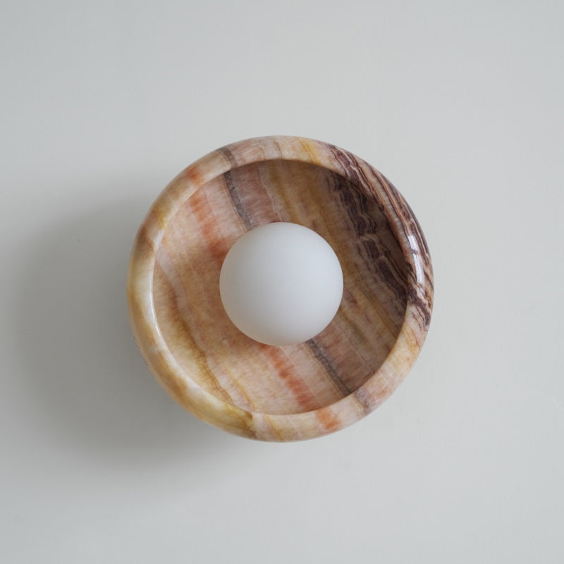 Piedra Marble Wall Lamp - Circular Stone Disc & Glass Shade Sconce