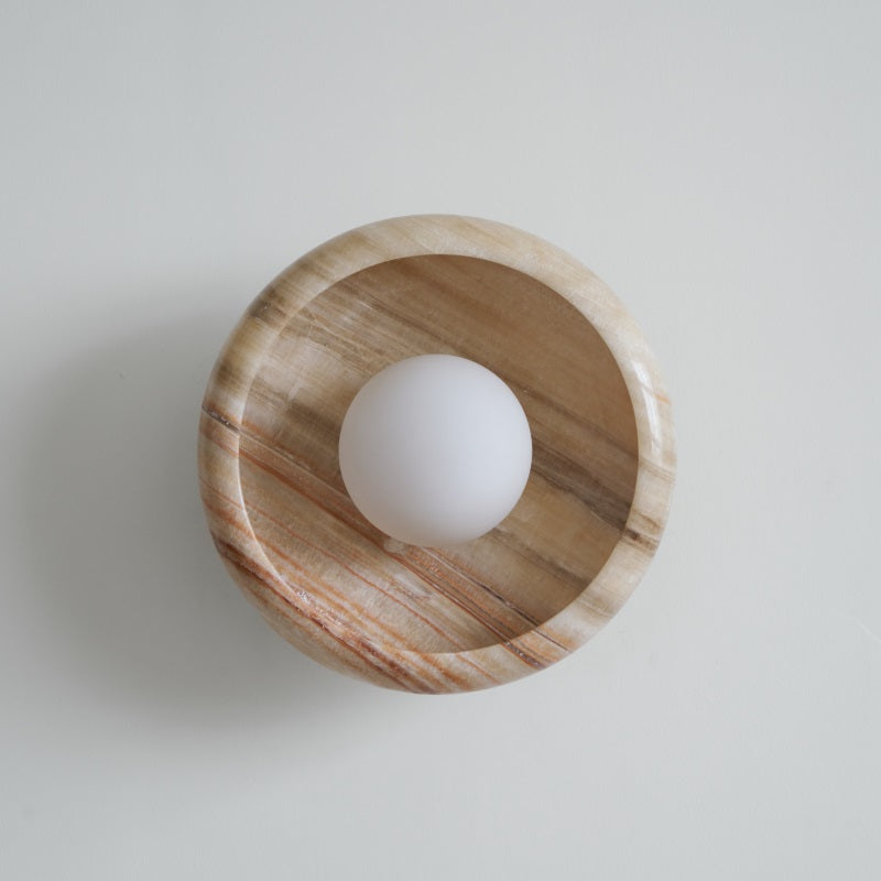Piedra Marble Wall Lamp - Circular Stone Disc & Glass Shade Sconce