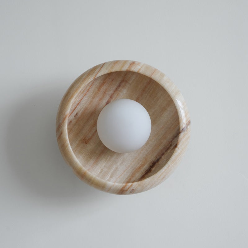 Piedra Marble Wall Lamp - Circular Stone Disc & Glass Shade Sconce