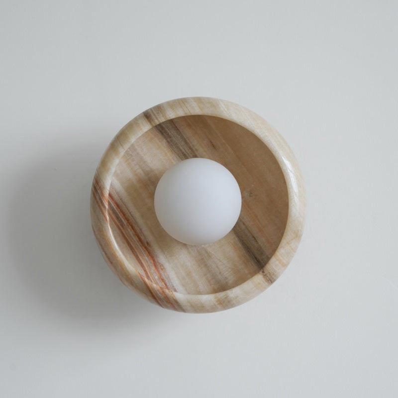 Piedra Marble Wall Lamp - Circular Stone Disc & Glass Shade Sconce