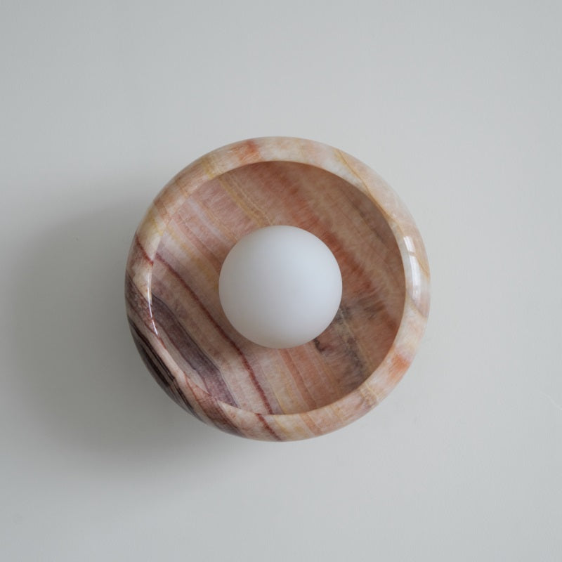 Piedra Marble Wall Lamp - Circular Stone Disc & Glass Shade Sconce