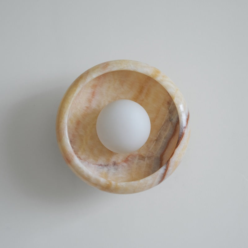 Piedra Marble Wall Lamp - Circular Stone Disc & Glass Shade Sconce