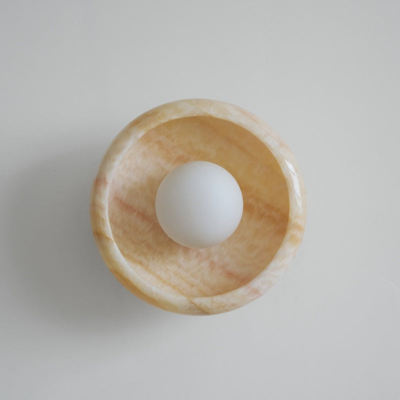 Piedra Marble Wall Lamp - Circular Stone Disc & Glass Shade Sconce