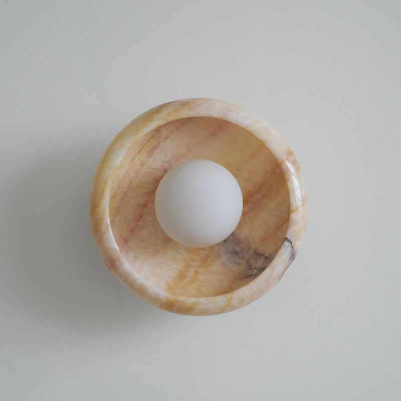 Piedra Marble Wall Lamp - Circular Stone Disc & Glass Shade Sconce