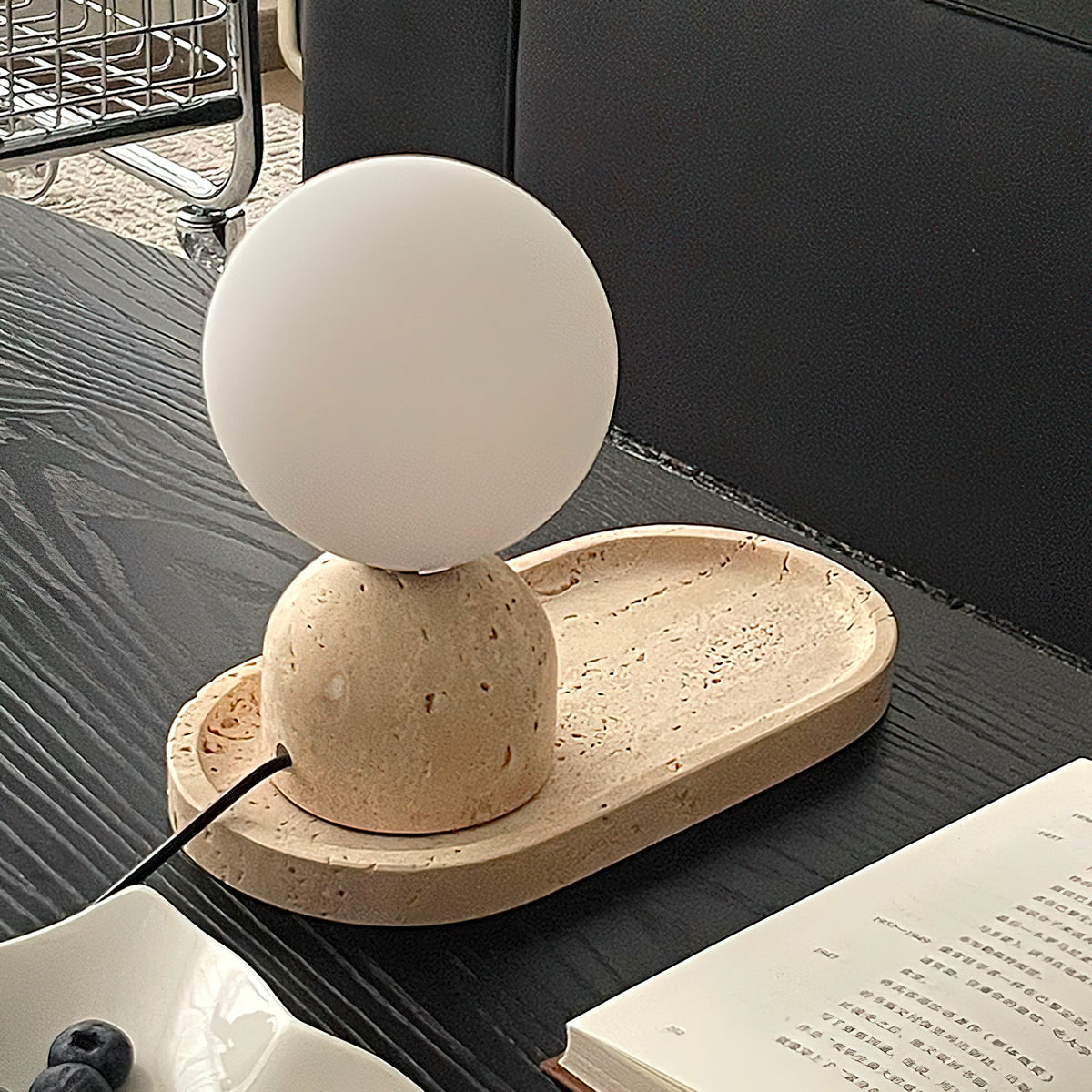 Aalia Marble Table Lamp – Spherical Natural Stone & Glass Bedside Accent Lamp