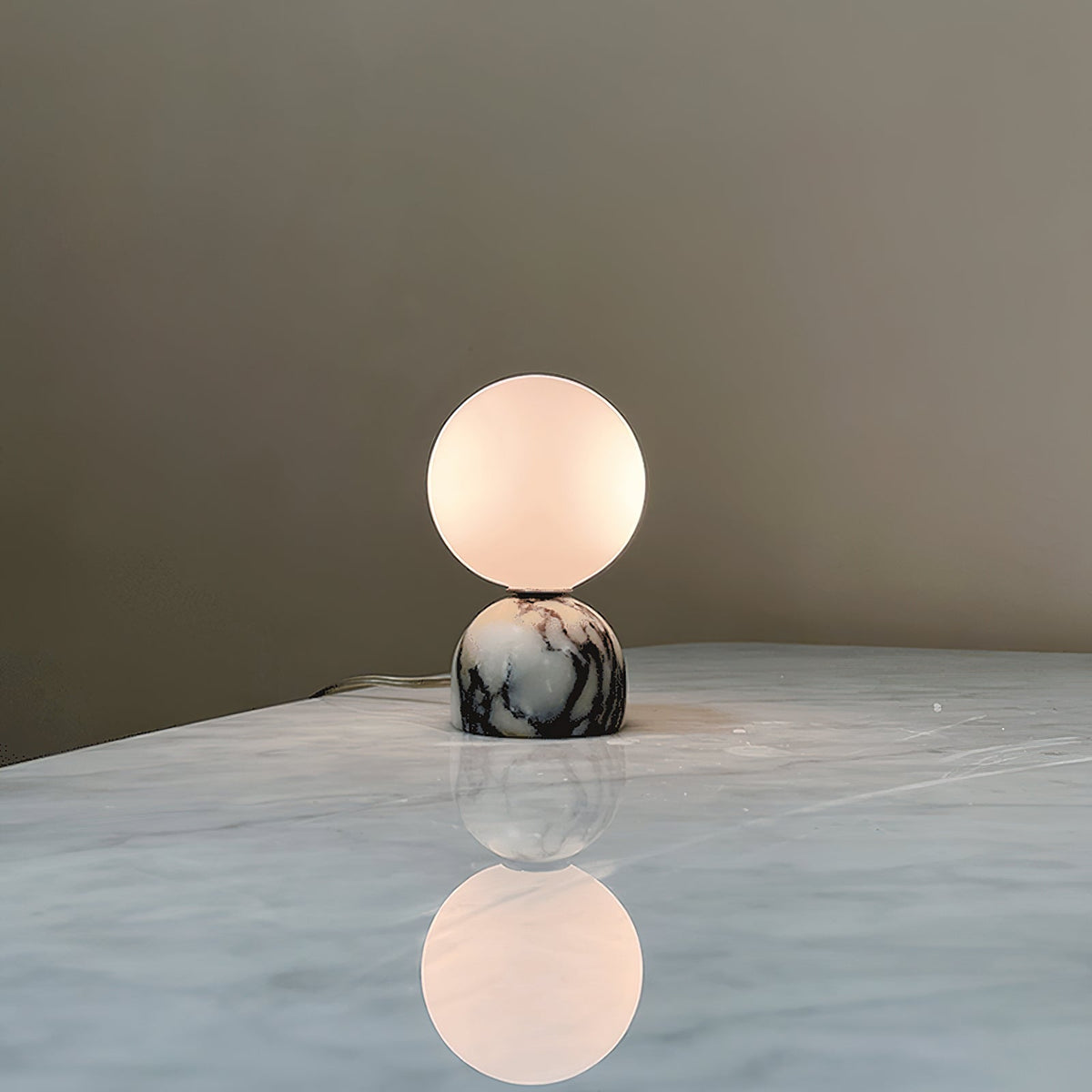 Aalia Marble Table Lamp – Spherical Natural Stone & Glass Bedside Accent Lamp