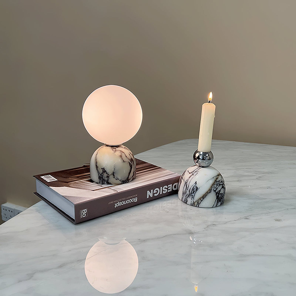 Aalia Marble Table Lamp – Spherical Natural Stone & Glass Bedside Accent Lamp