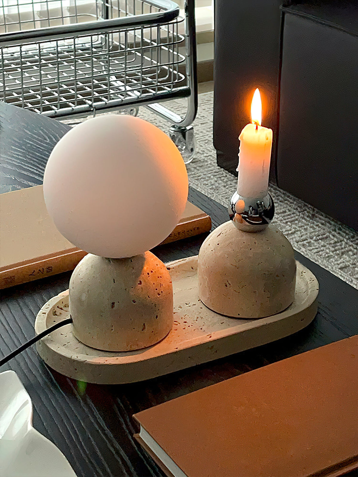 Aalia Marble Table Lamp – Spherical Natural Stone & Glass Bedside Accent Lamp