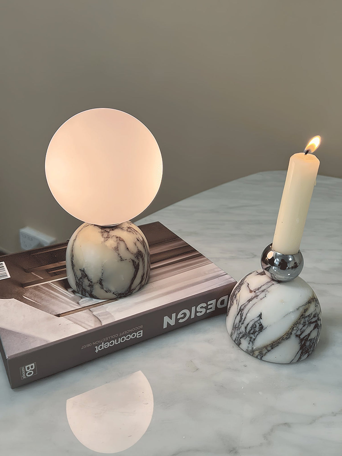 Aalia Marble Table Lamp – Spherical Natural Stone & Glass Bedside Accent Lamp