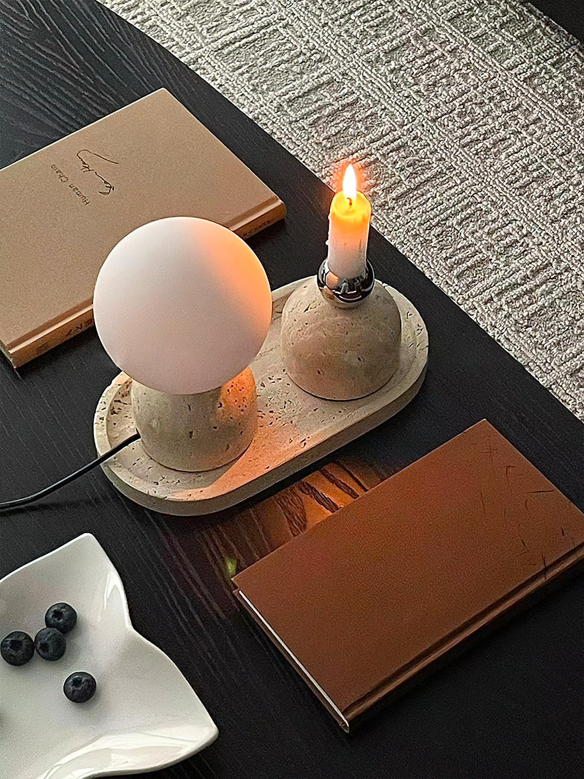 Aalia Marble Table Lamp – Spherical Natural Stone & Glass Bedside Accent Lamp