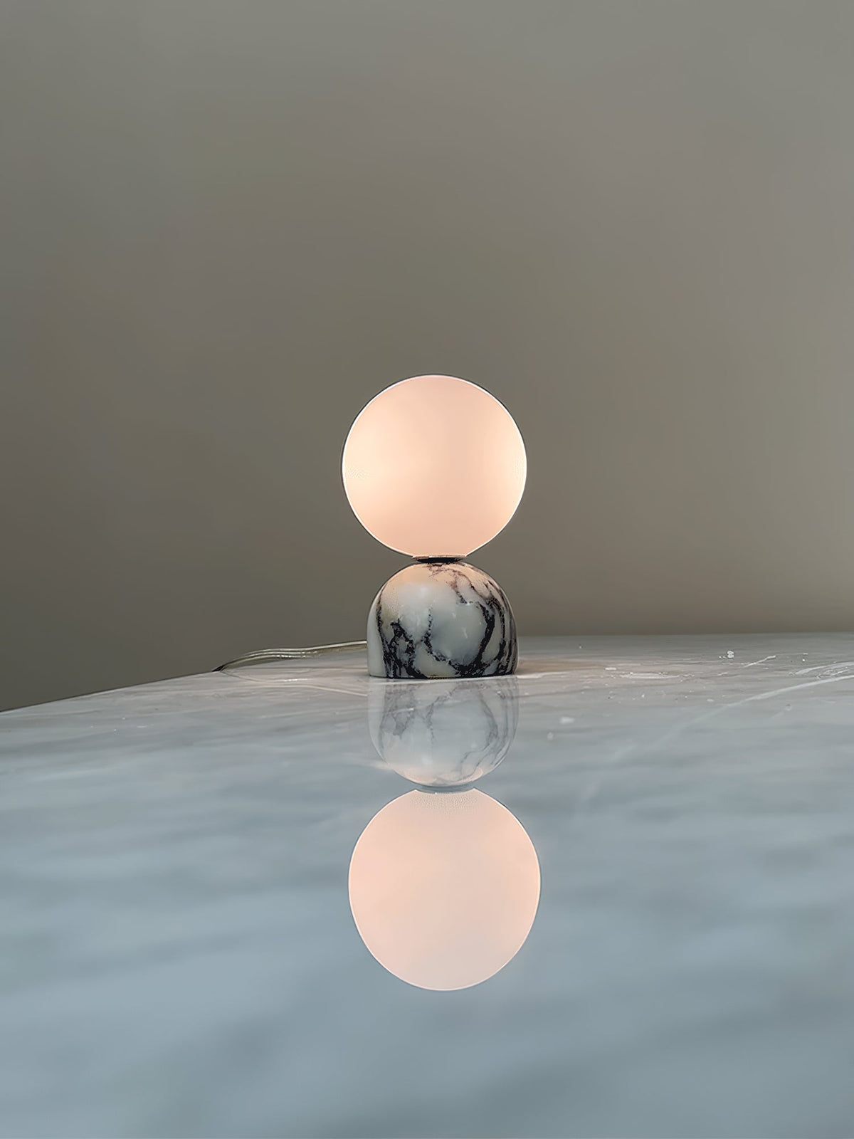 Aalia Marble Table Lamp – Spherical Natural Stone & Glass Bedside Accent Lamp