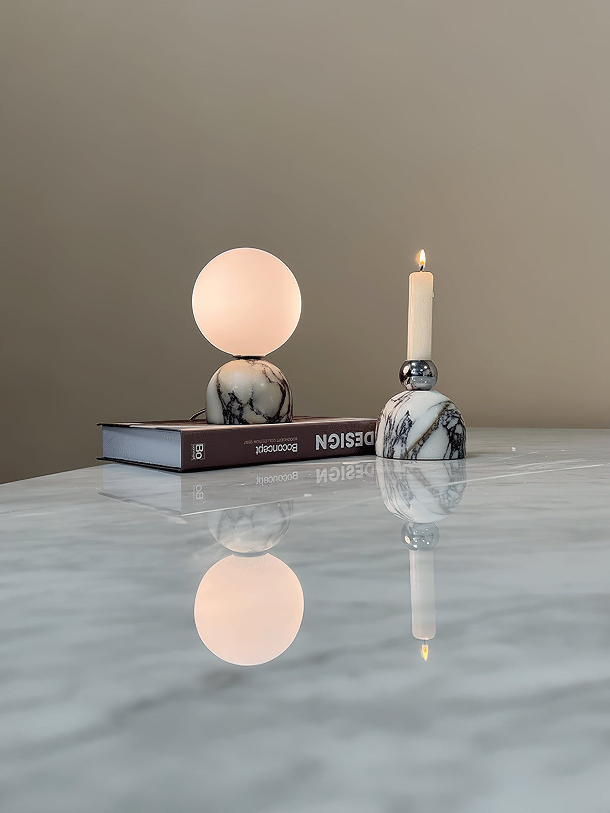 Aalia Marble Table Lamp – Spherical Natural Stone & Glass Bedside Accent Lamp