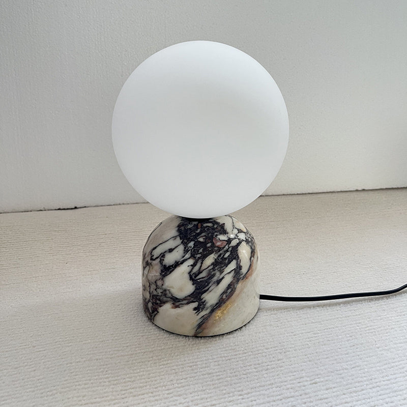 Aalia Marble Table Lamp – Spherical Natural Stone & Glass Bedside Accent Lamp