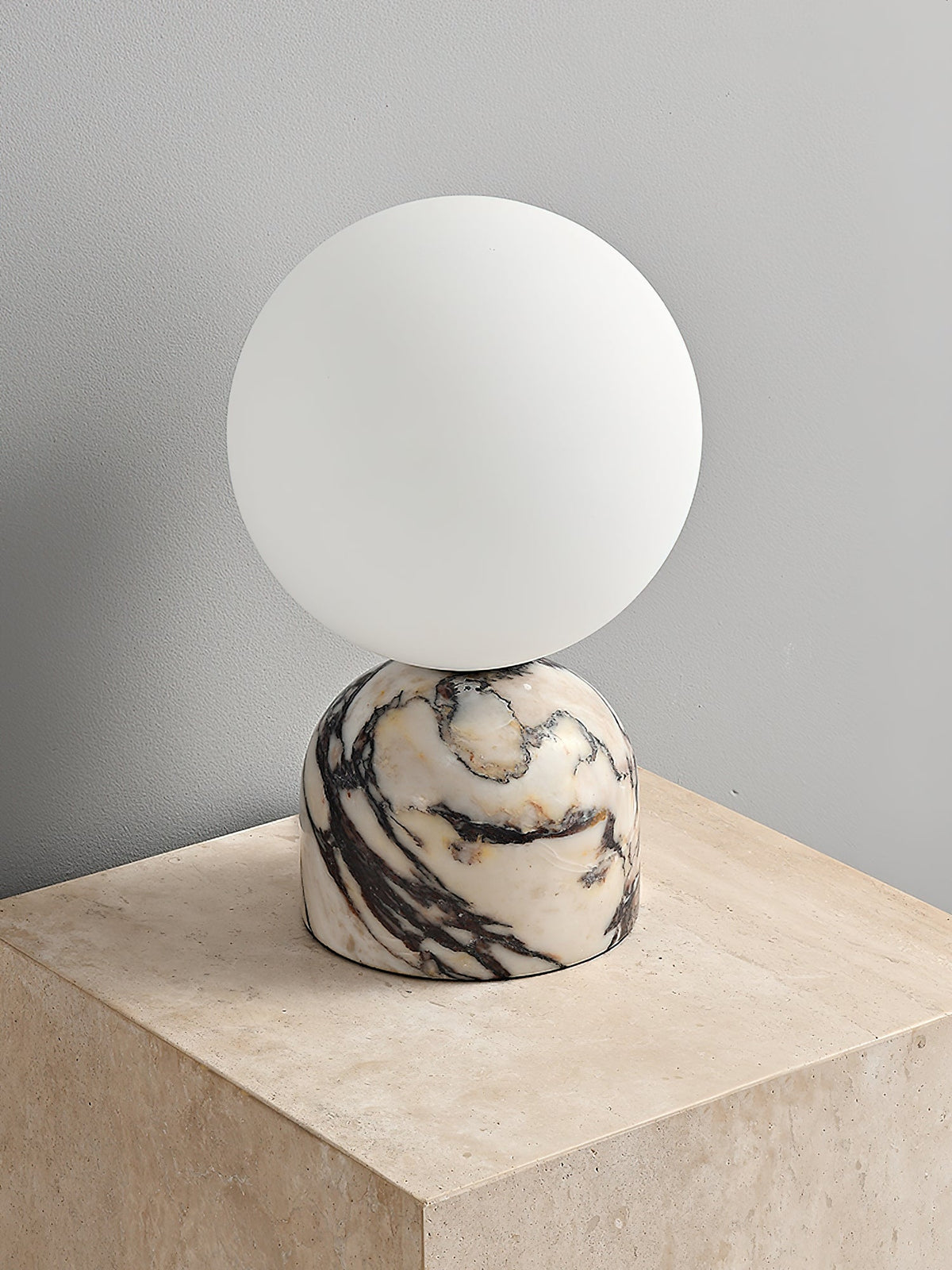 Aalia Marble Table Lamp – Spherical Natural Stone & Glass Bedside Accent Lamp