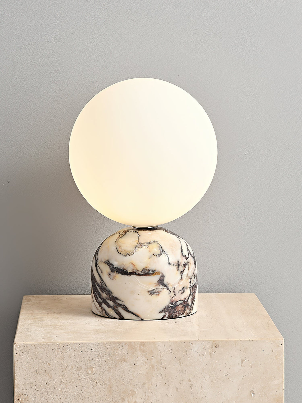 Aalia Marble Table Lamp – Spherical Natural Stone & Glass Bedside Accent Lamp