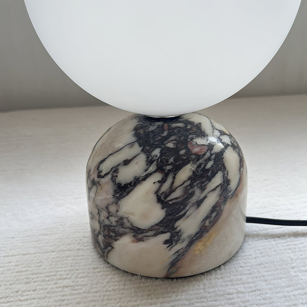 Aalia Marble Table Lamp – Spherical Natural Stone & Glass Bedside Accent Lamp