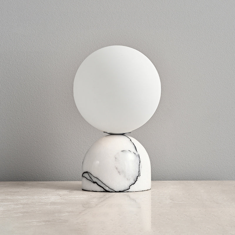 Aalia Marble Table Lamp – Spherical Natural Stone & Glass Bedside Accent Lamp