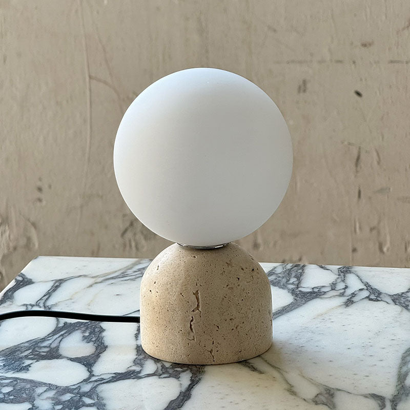 Aalia Marble Table Lamp – Spherical Natural Stone & Glass Bedside Accent Lamp