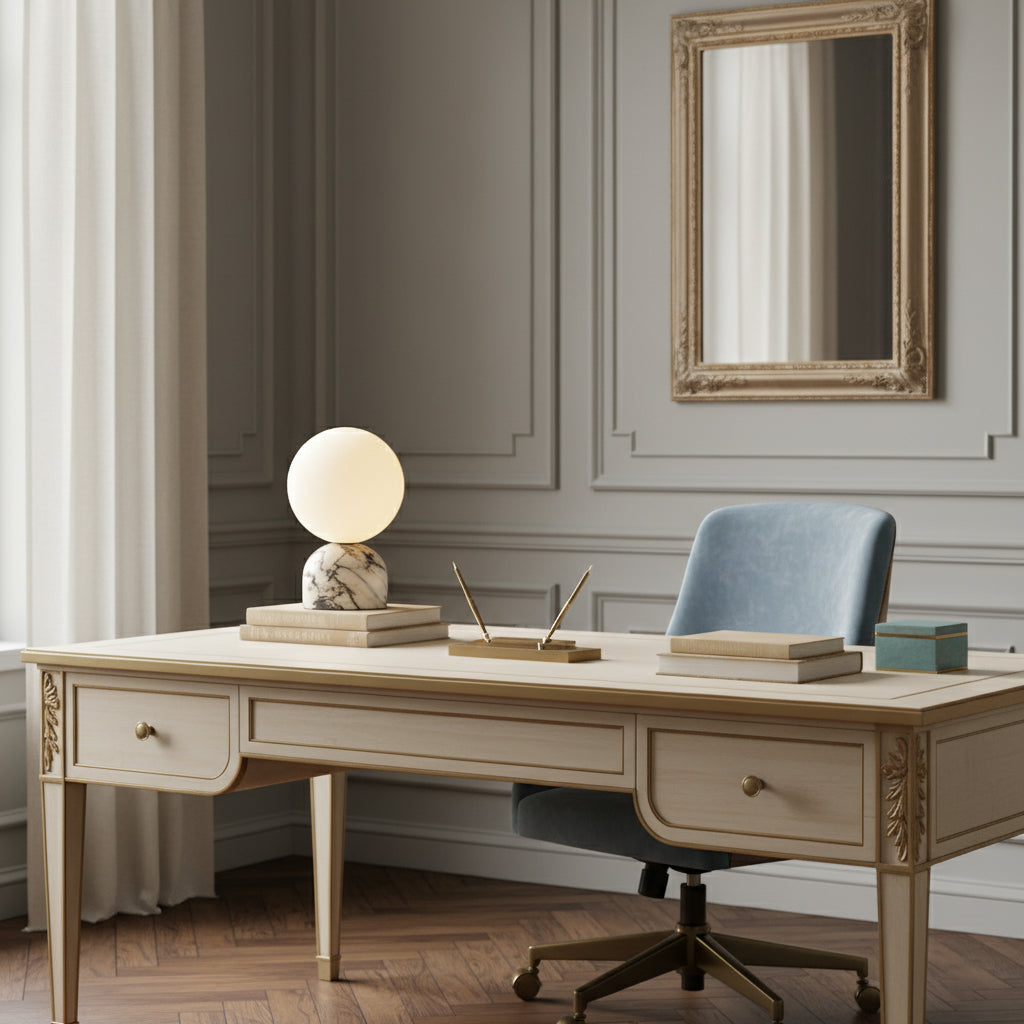 Aalia Marble Table Lamp – Spherical Natural Stone & Glass Bedside Accent Lamp