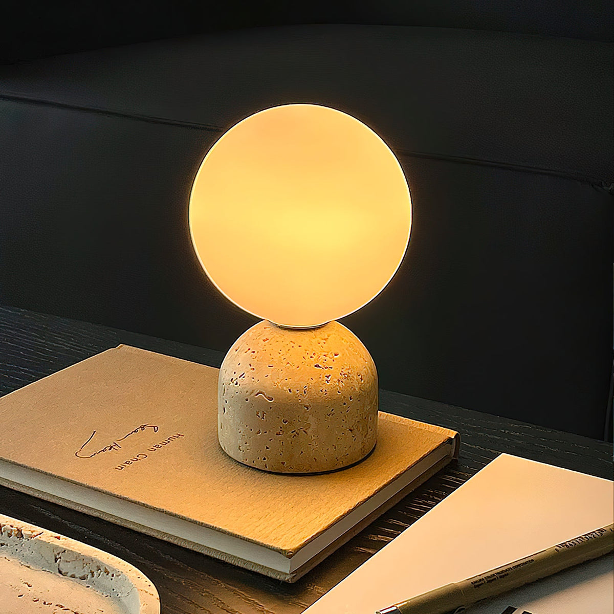 Aalia Marble Table Lamp – Spherical Natural Stone & Glass Bedside Accent Lamp