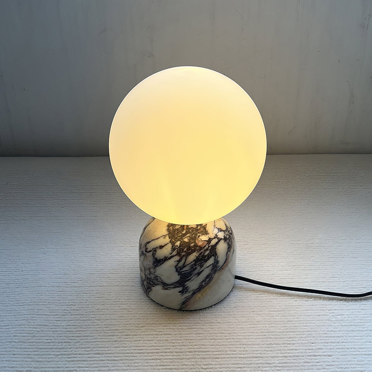 Aalia Marble Table Lamp – Spherical Natural Stone & Glass Bedside Accent Lamp