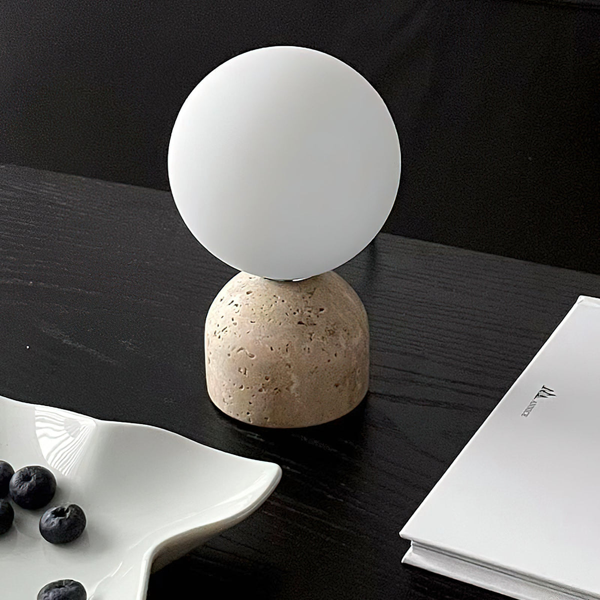 Aalia Marble Table Lamp – Spherical Natural Stone & Glass Bedside Accent Lamp