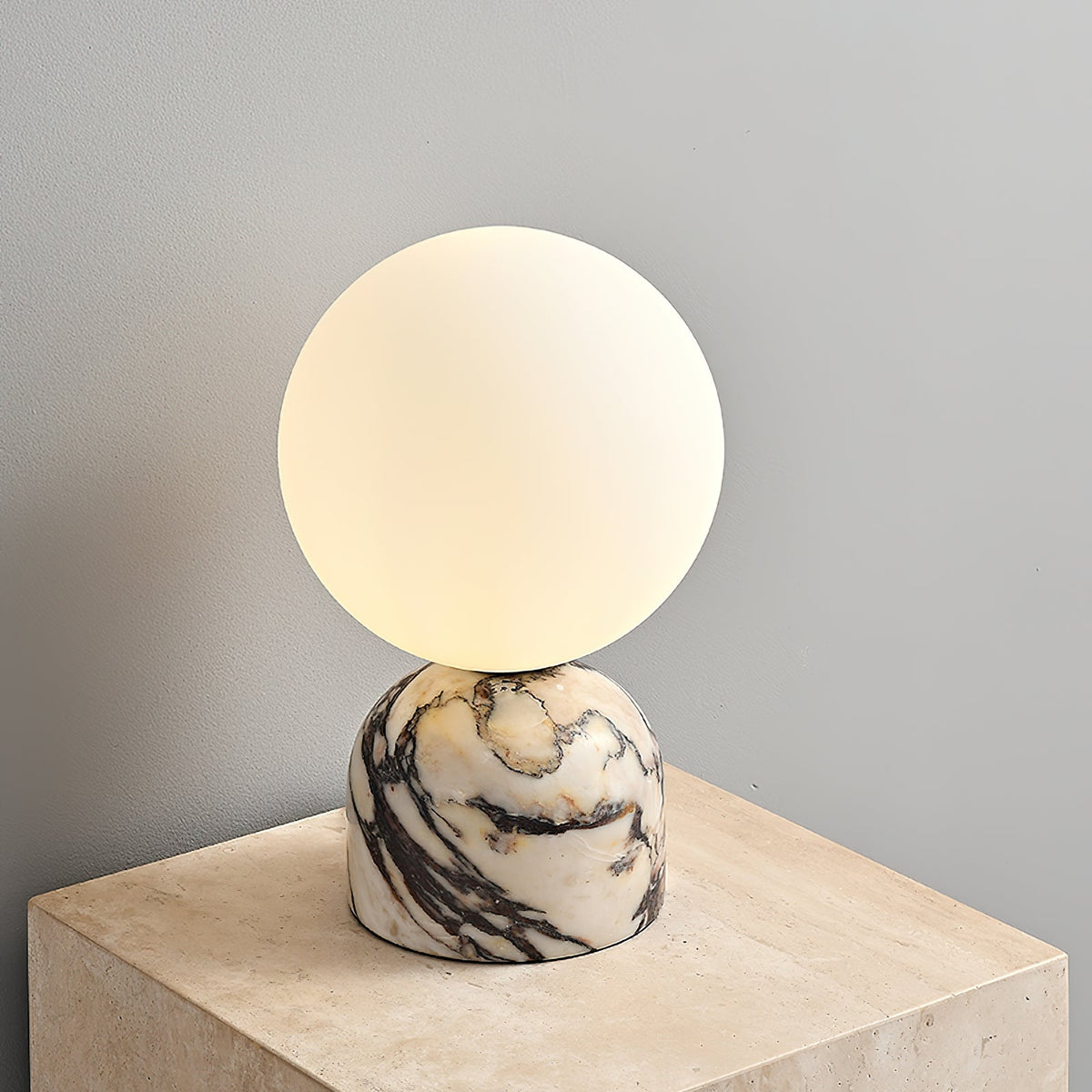 Aalia Marble Table Lamp – Spherical Natural Stone & Glass Bedside Accent Lamp