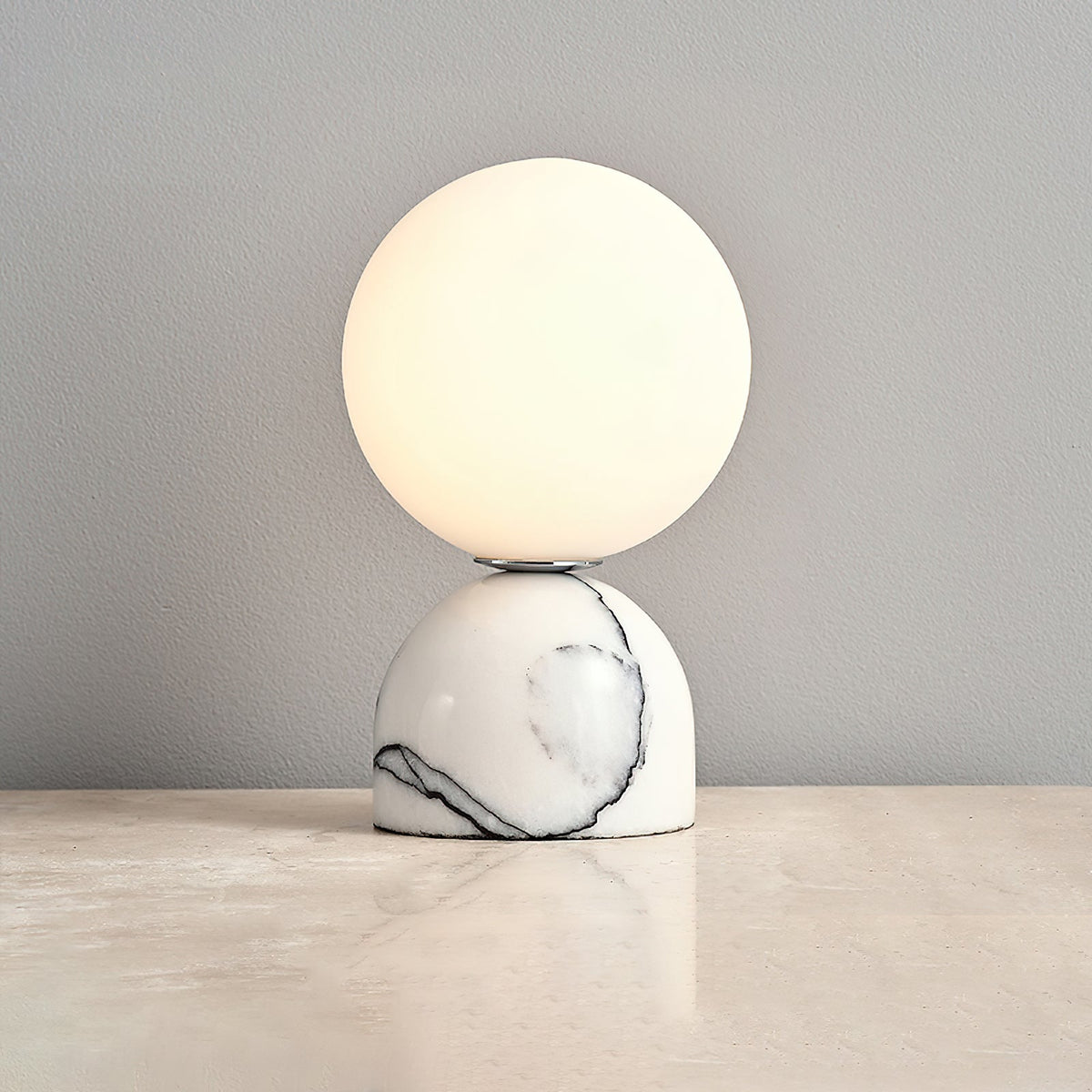 Aalia Marble Table Lamp – Spherical Natural Stone & Glass Bedside Accent Lamp