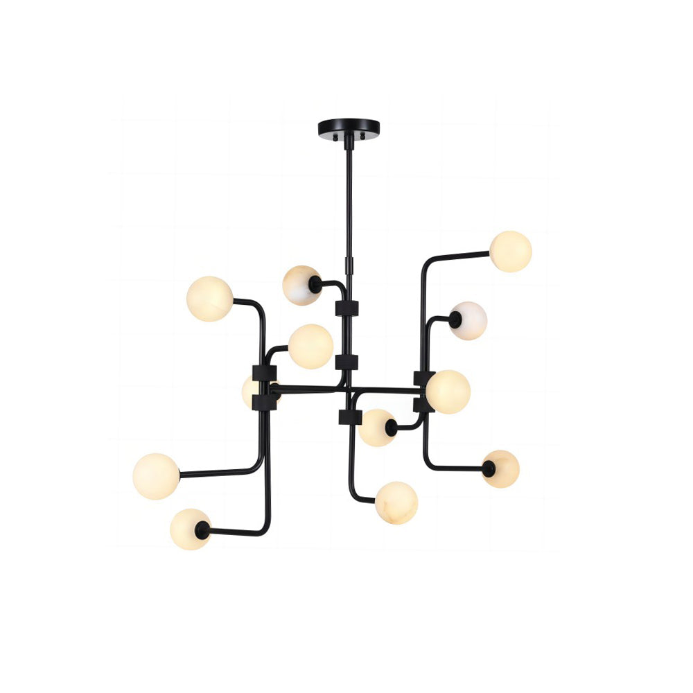 Aballs Chandelier – Spherical Glass Globe & Brass Multi-Head Statement Chandelier