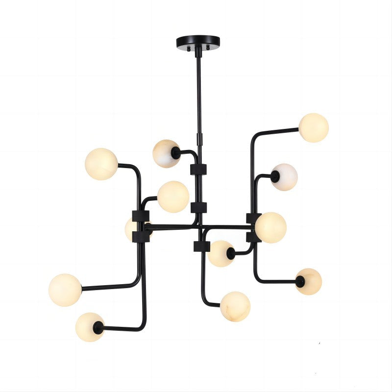 Aballs Chandelier – Spherical Glass Globe & Brass Multi-Head Statement Chandelier