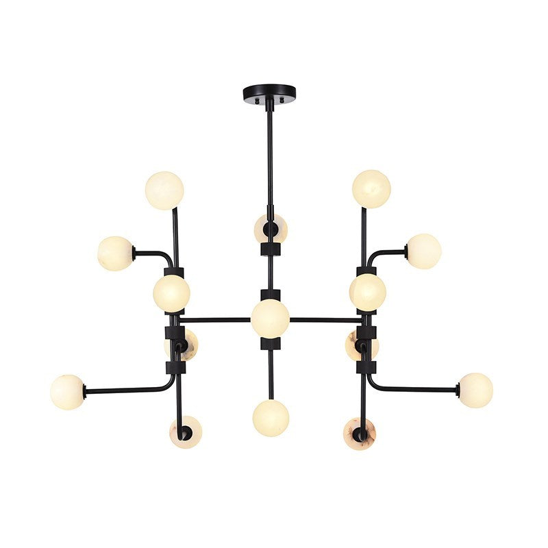 Aballs Chandelier – Spherical Glass Globe & Brass Multi-Head Statement Chandelier